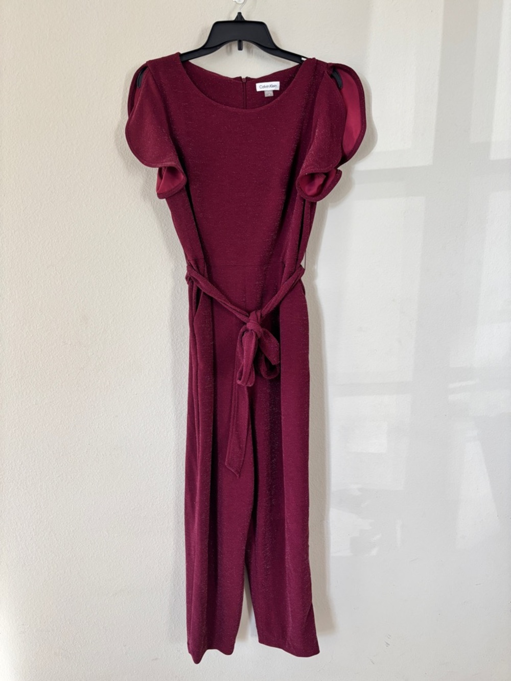 Calvin Klein Burgundy Puff-Sleeve Long-Sleeve Jumpsuit